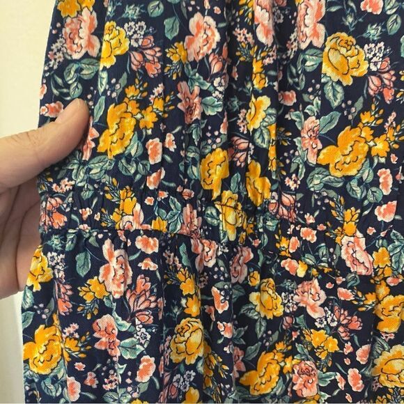 Old Navy micro floral print cotton rayon girls jumpsuit romper shorts L 10-12 - Picture 3 of 11